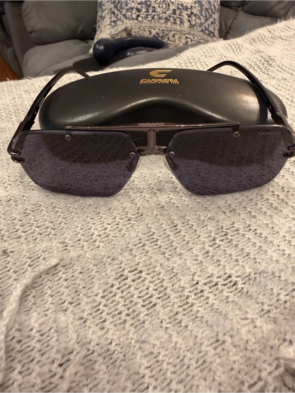 Carrera Men’s Black and Silver Rimless Sunglasses